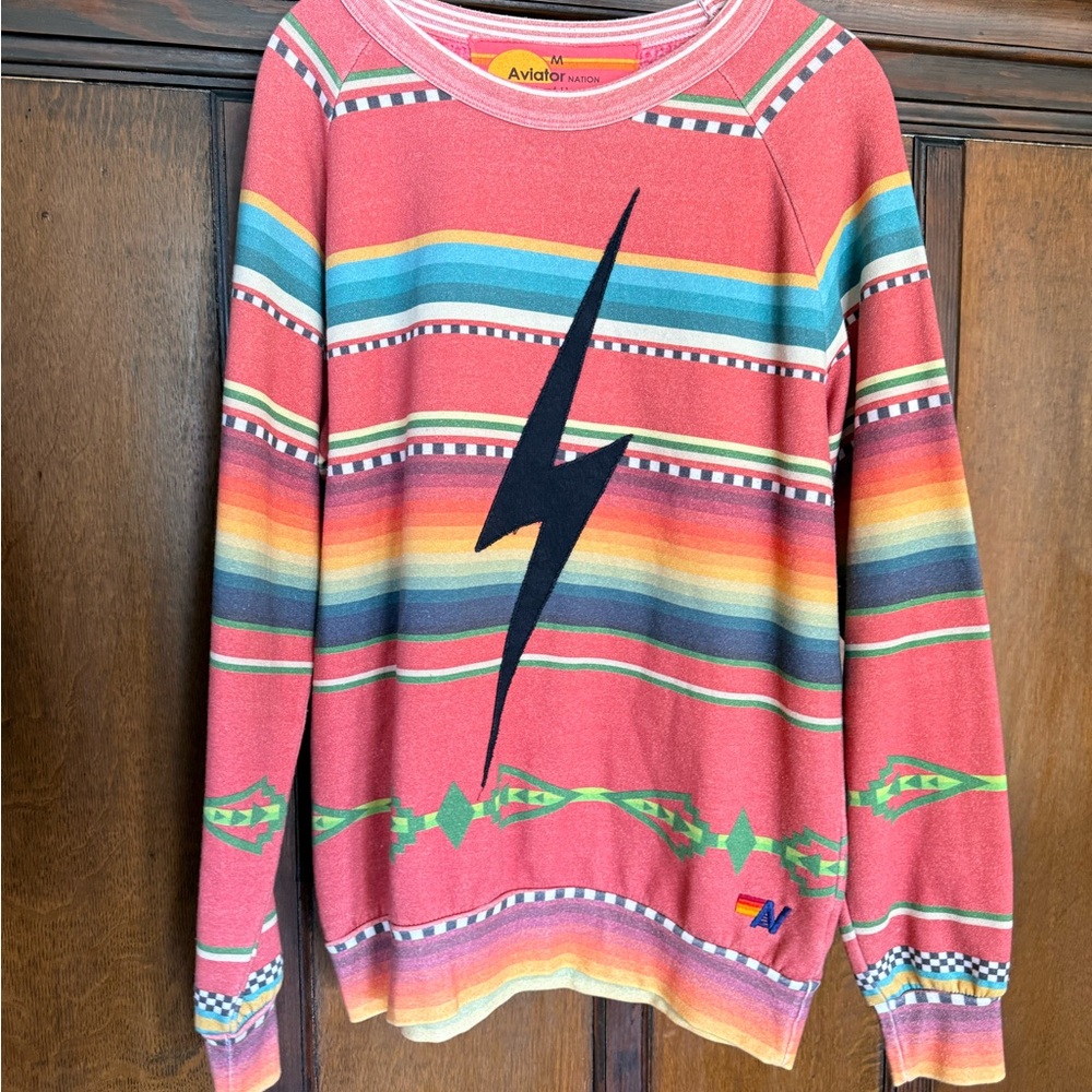 Aviator Nation Multicolor Crewneck with Lightning Detail